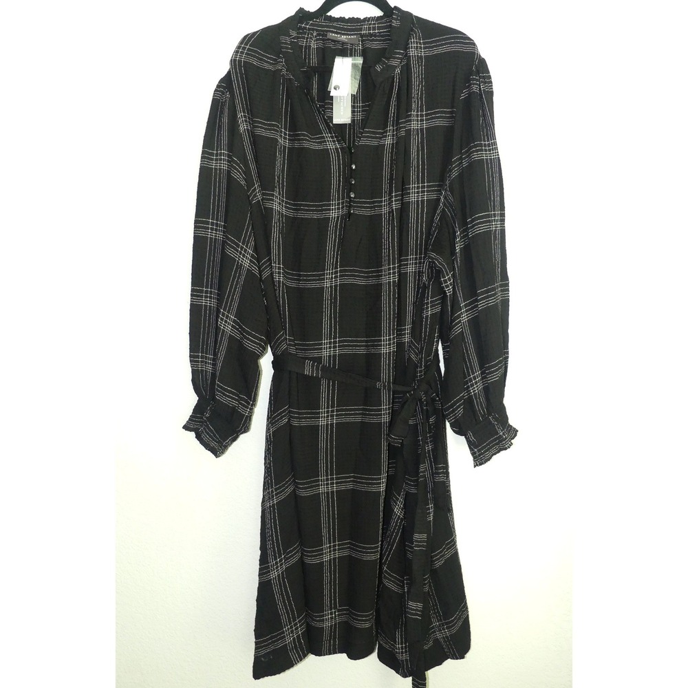 Lane Bryant Black Plaid Long Sleeve Midi Dress Plus Size 34/36 NEW Office Casual